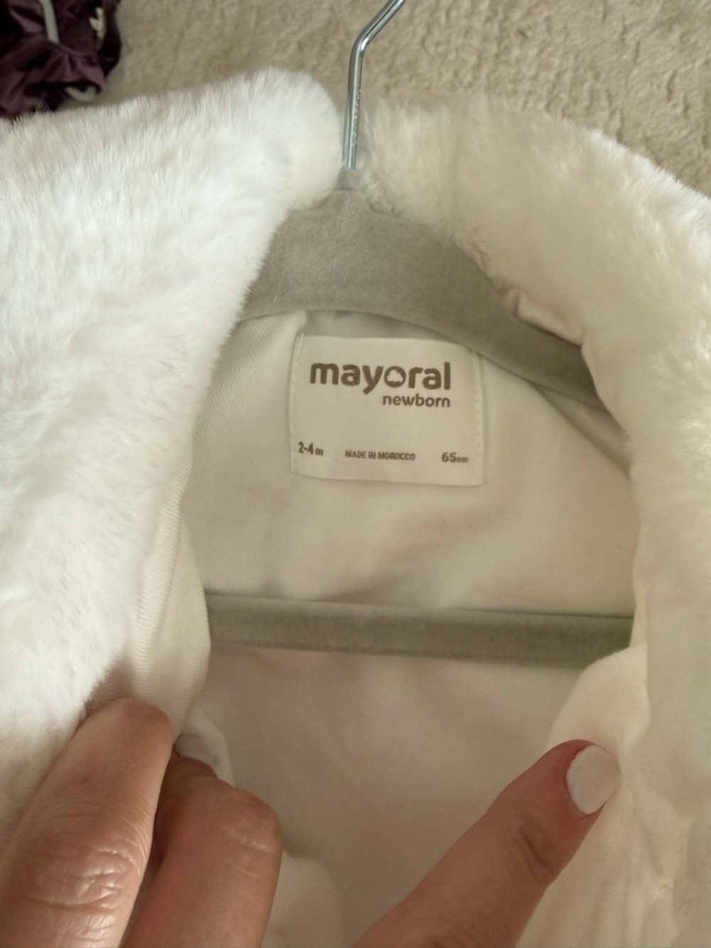 Mayoral White Faux-Fur Baby Cape Jacket with Pom Buttons - Picture 3 of 3